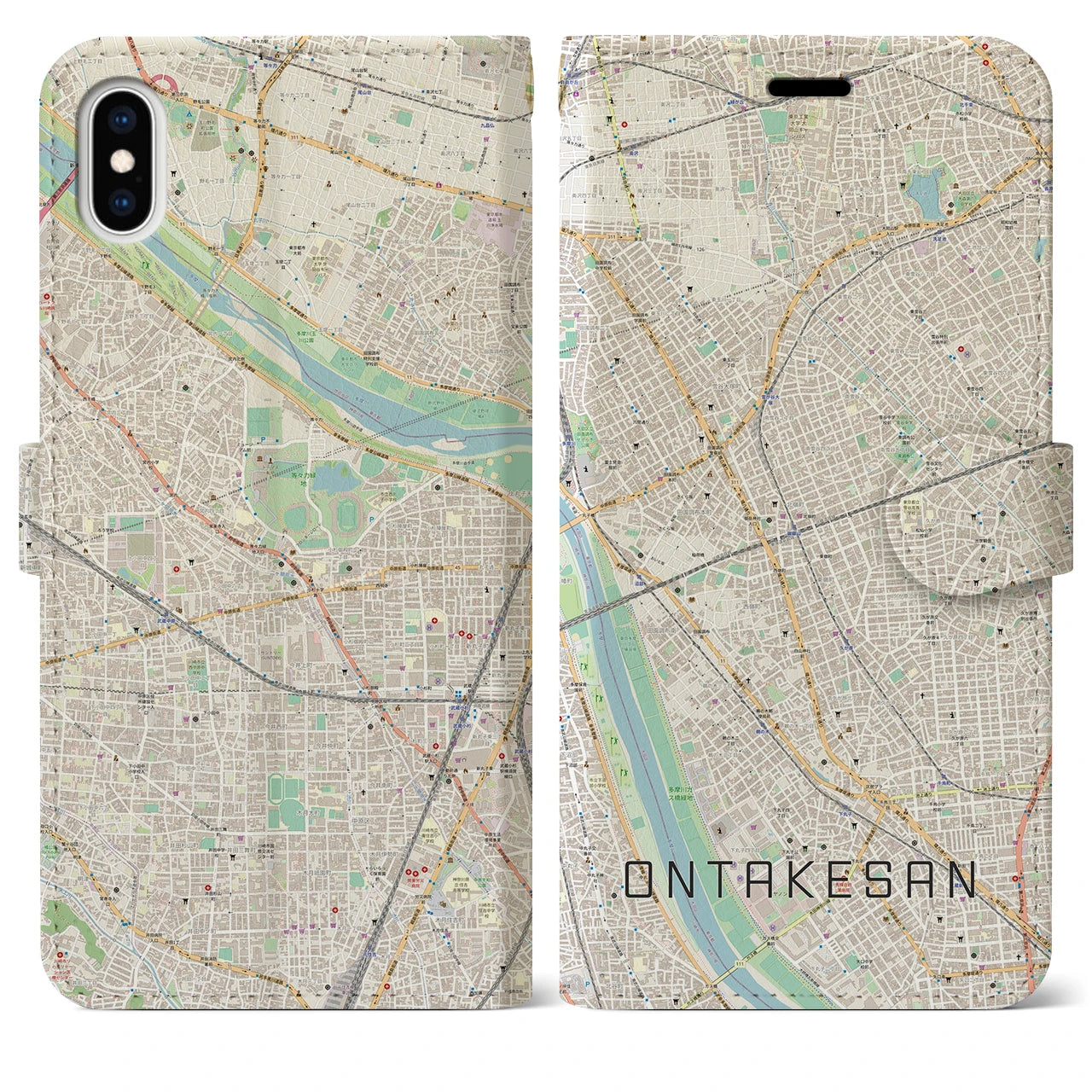 【御嶽山(東京都)】地図柄iPhoneケース(手帳タイプ)ナチュラル・iPhone XS Max 用