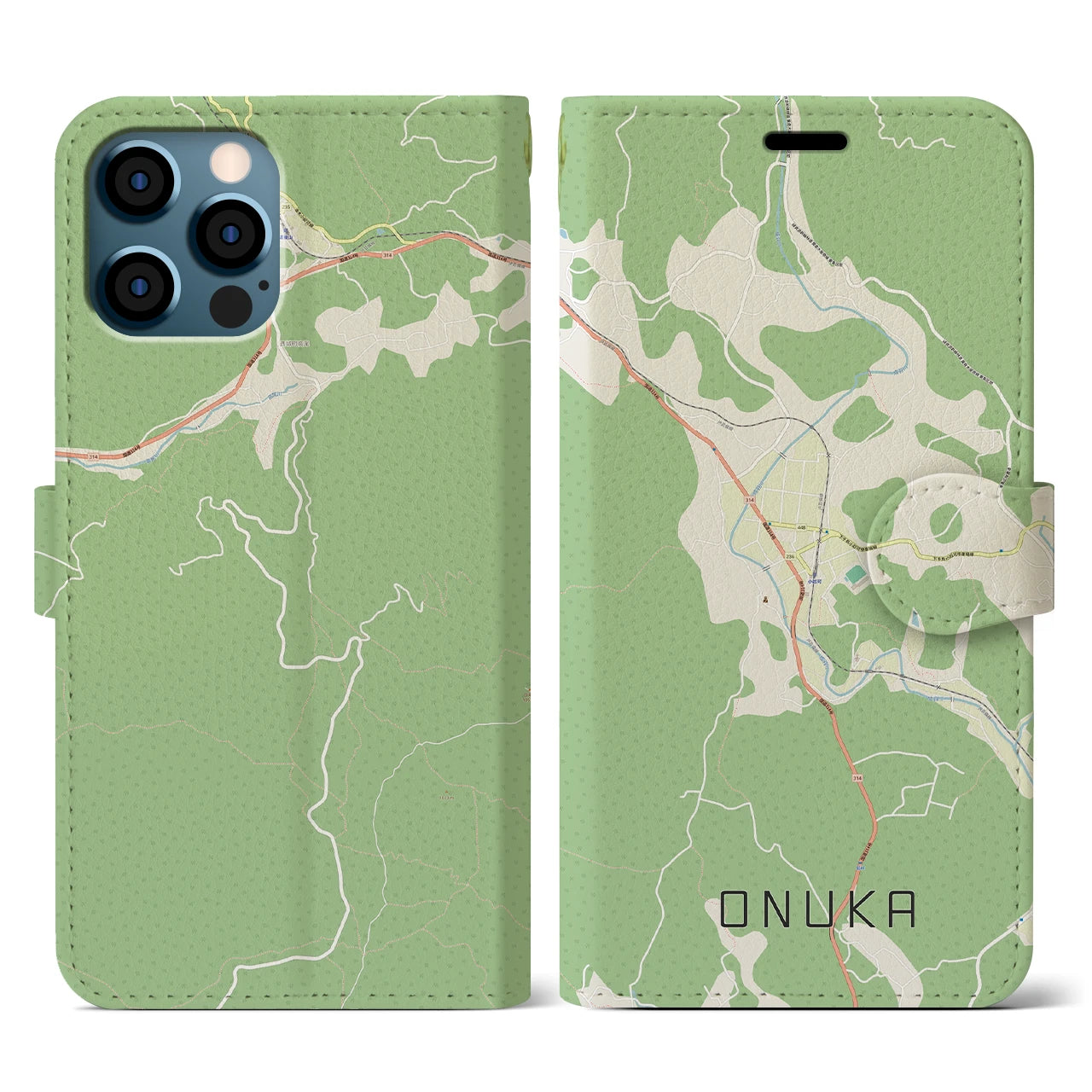 【小奴可(広島県)】地図柄iPhoneケース(手帳タイプ)ナチュラル・iPhone 12 / 12 Pro 用