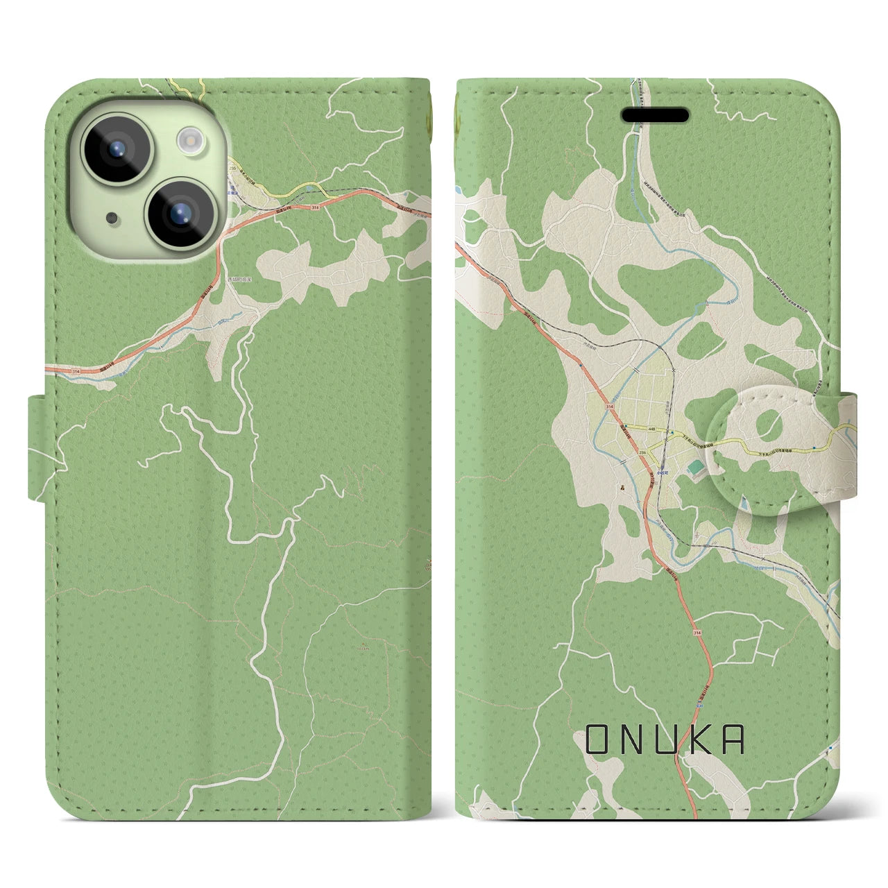 【小奴可(広島県)】地図柄iPhoneケース(手帳タイプ)ナチュラル・iPhone 15 用