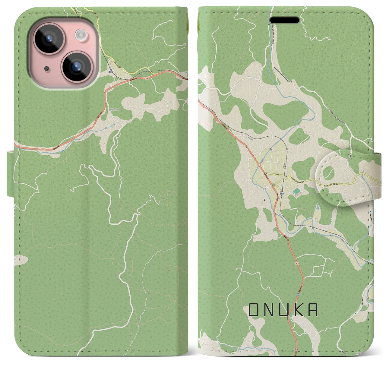 【小奴可(広島県)】地図柄iPhoneケース(手帳タイプ)ナチュラル・iPhone 15 Plus 用