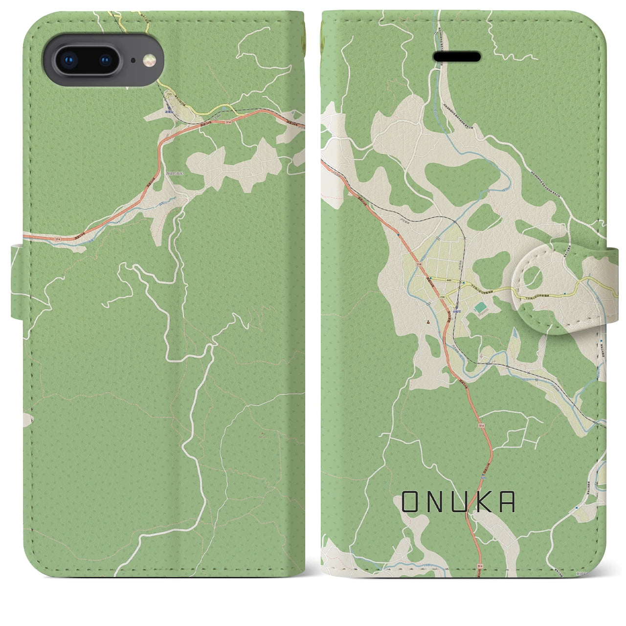 【小奴可(広島県)】地図柄iPhoneケース(手帳タイプ)ナチュラル・iPhone 8Plus /7Plus / 6sPlus / 6Plus 用