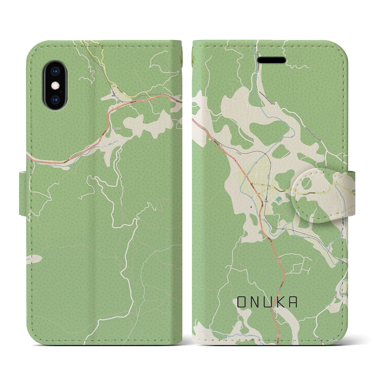 【小奴可(広島県)】地図柄iPhoneケース(手帳タイプ)ナチュラル・iPhone XS / X 用