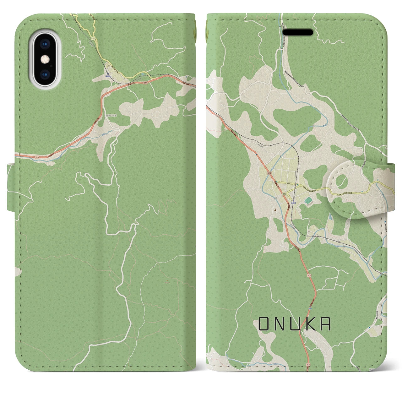 【小奴可(広島県)】地図柄iPhoneケース(手帳タイプ)ナチュラル・iPhone XS Max 用