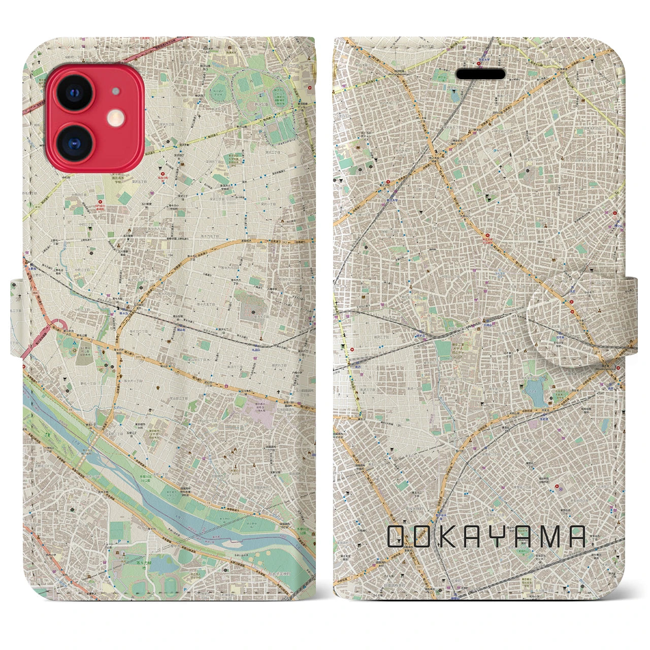 【大岡山(東京都)】地図柄iPhoneケース(手帳タイプ)ナチュラル・iPhone 11 用