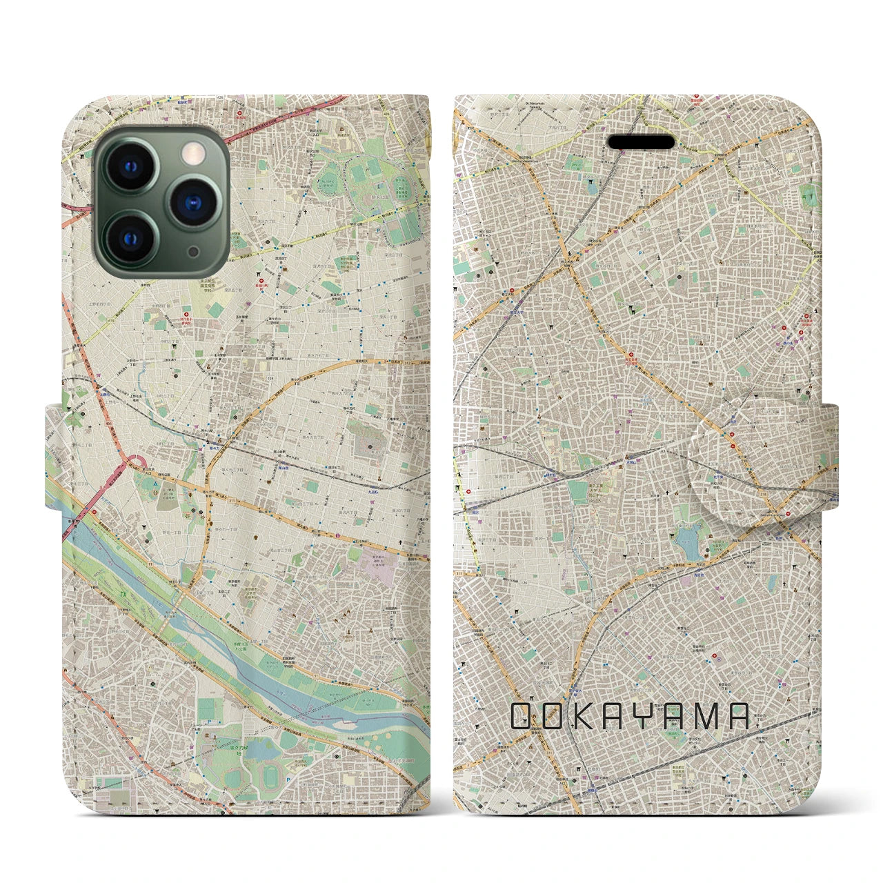 【大岡山(東京都)】地図柄iPhoneケース(手帳タイプ)ナチュラル・iPhone 11 Pro 用
