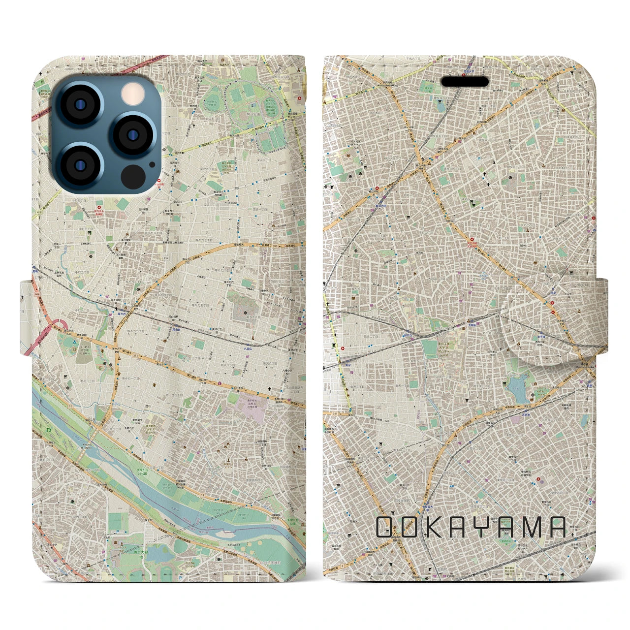 【大岡山(東京都)】地図柄iPhoneケース(手帳タイプ)ナチュラル・iPhone 12 / 12 Pro 用