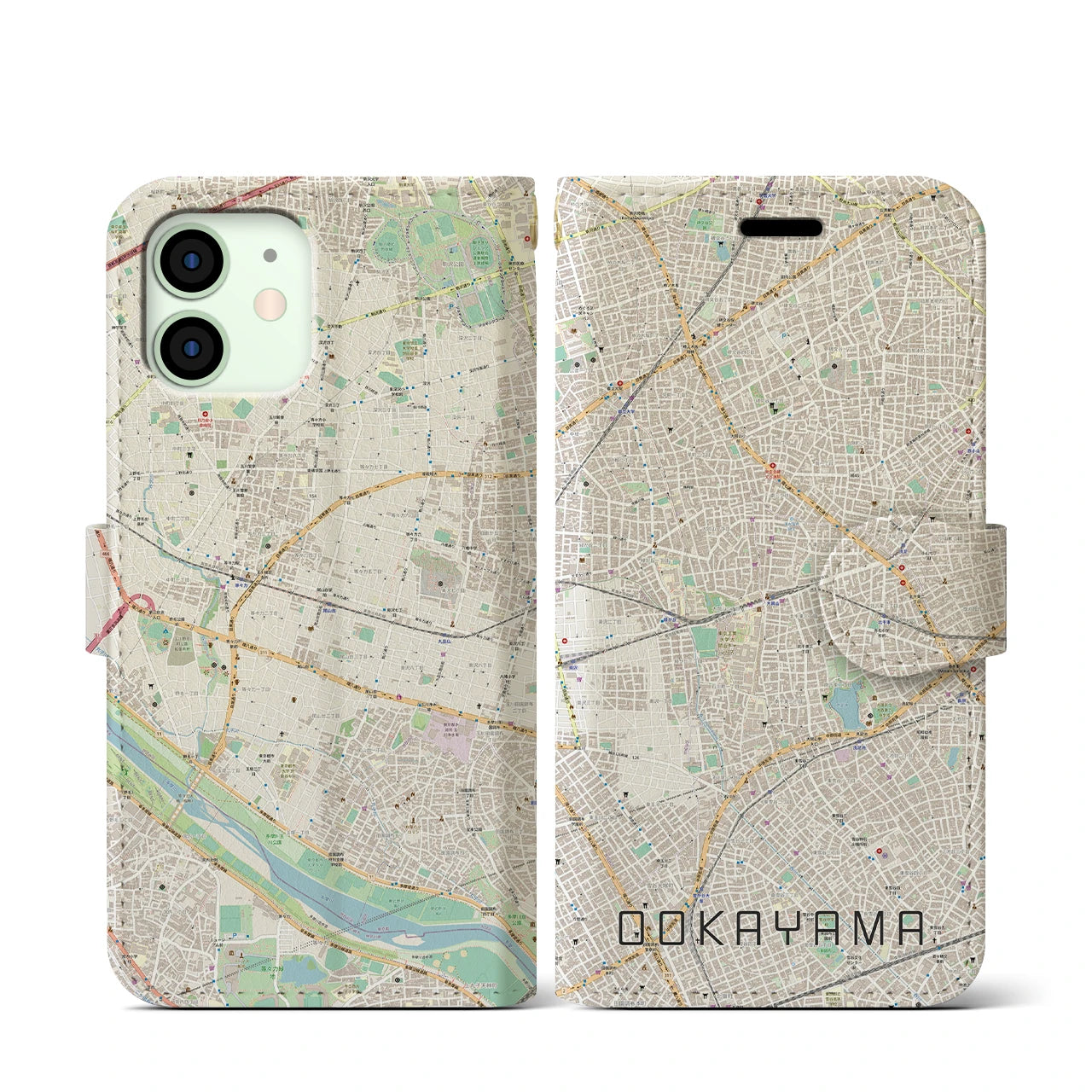 【大岡山(東京都)】地図柄iPhoneケース(手帳タイプ)ナチュラル・iPhone 12 mini 用