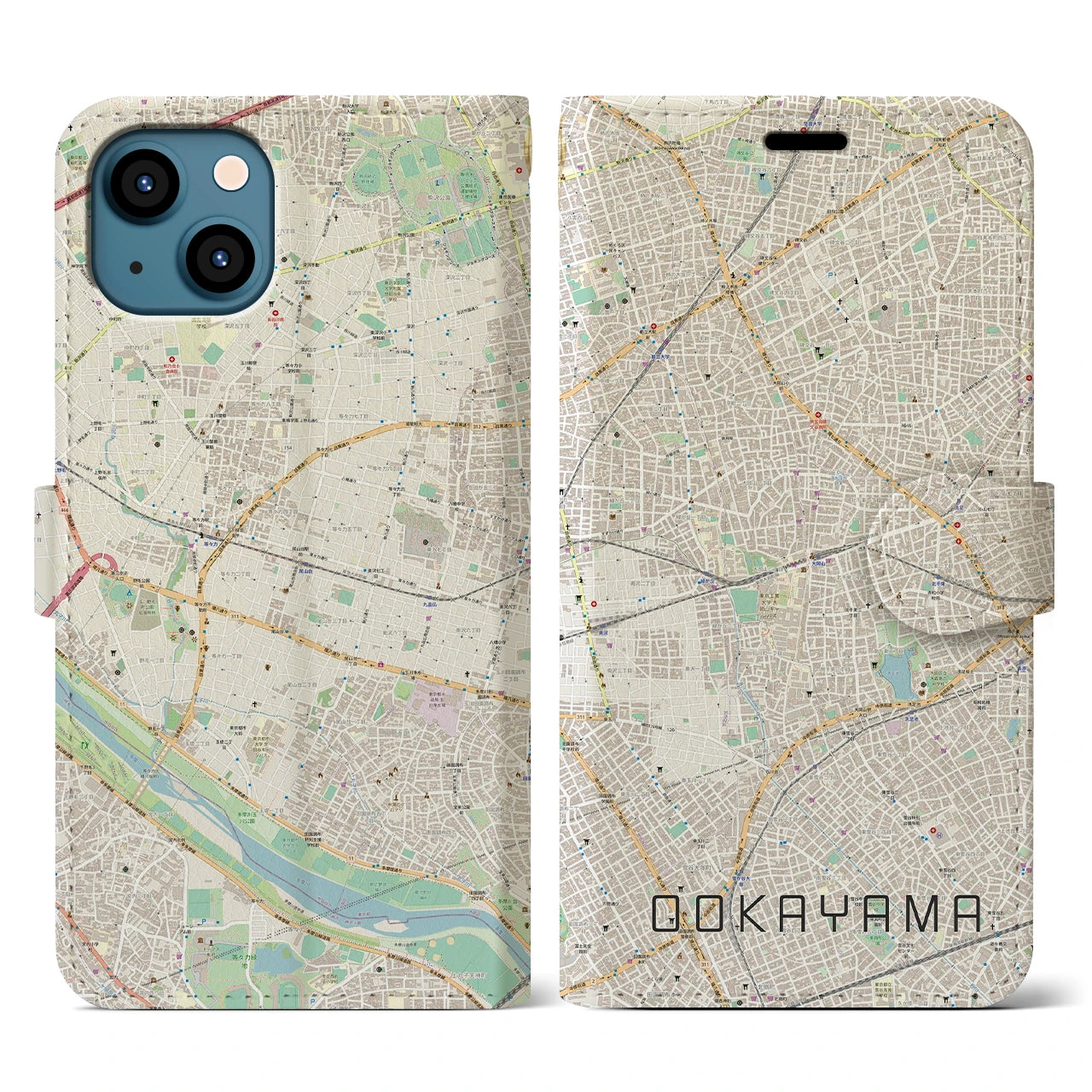 【大岡山(東京都)】地図柄iPhoneケース(手帳タイプ)ナチュラル・iPhone 13 用