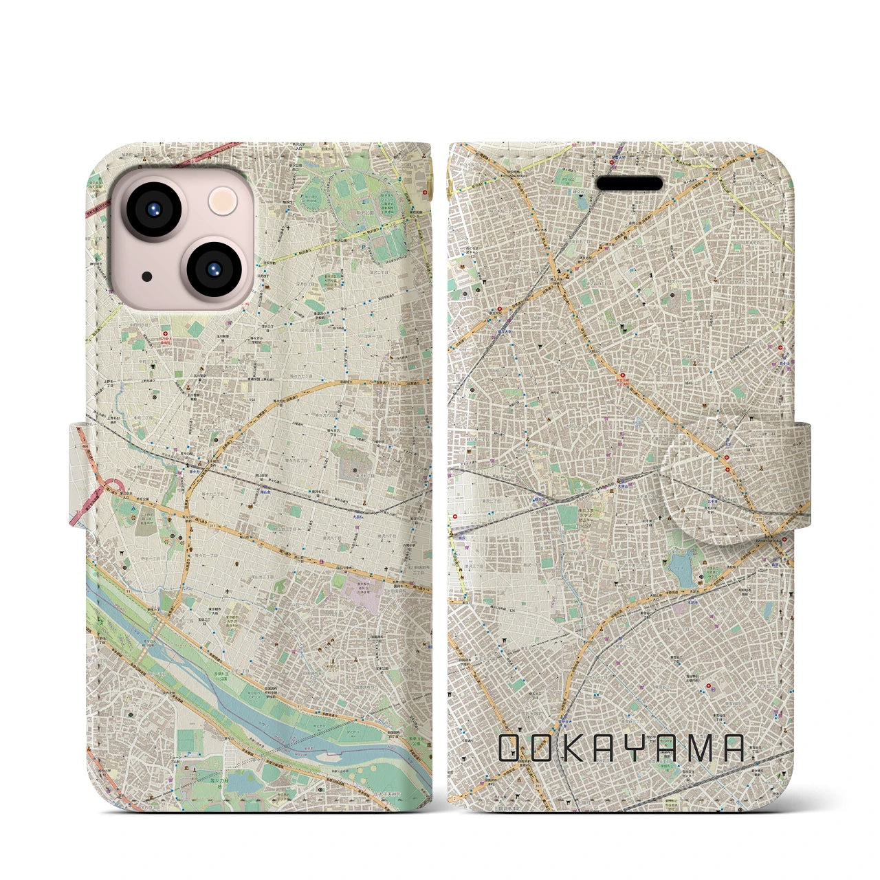 【大岡山(東京都)】地図柄iPhoneケース(手帳タイプ)ナチュラル・iPhone 13 mini 用