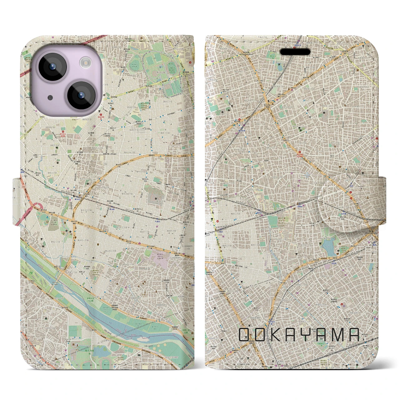 【大岡山(東京都)】地図柄iPhoneケース(手帳タイプ)ナチュラル・iPhone 14 用