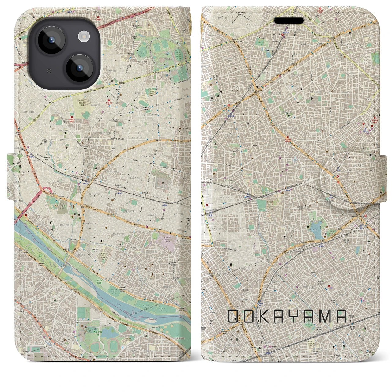 【大岡山(東京都)】地図柄iPhoneケース(手帳タイプ)ナチュラル・iPhone 14 Plus 用