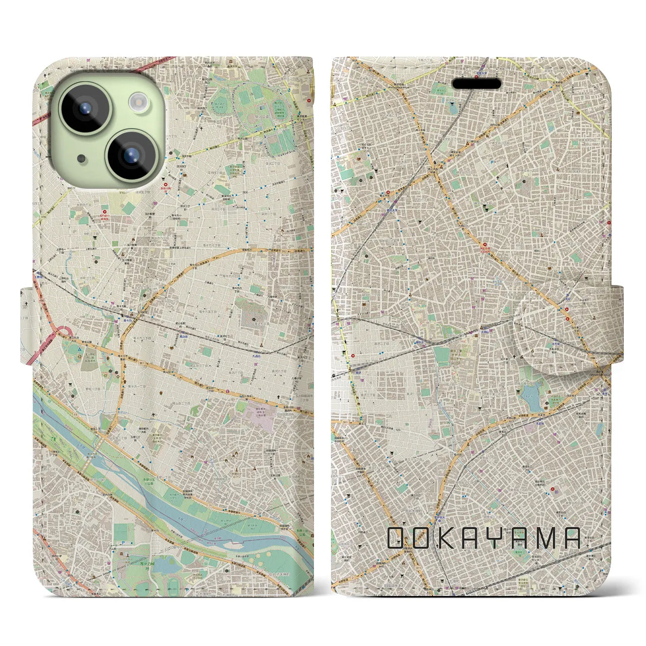 【大岡山(東京都)】地図柄iPhoneケース(手帳タイプ)ナチュラル・iPhone 15 用