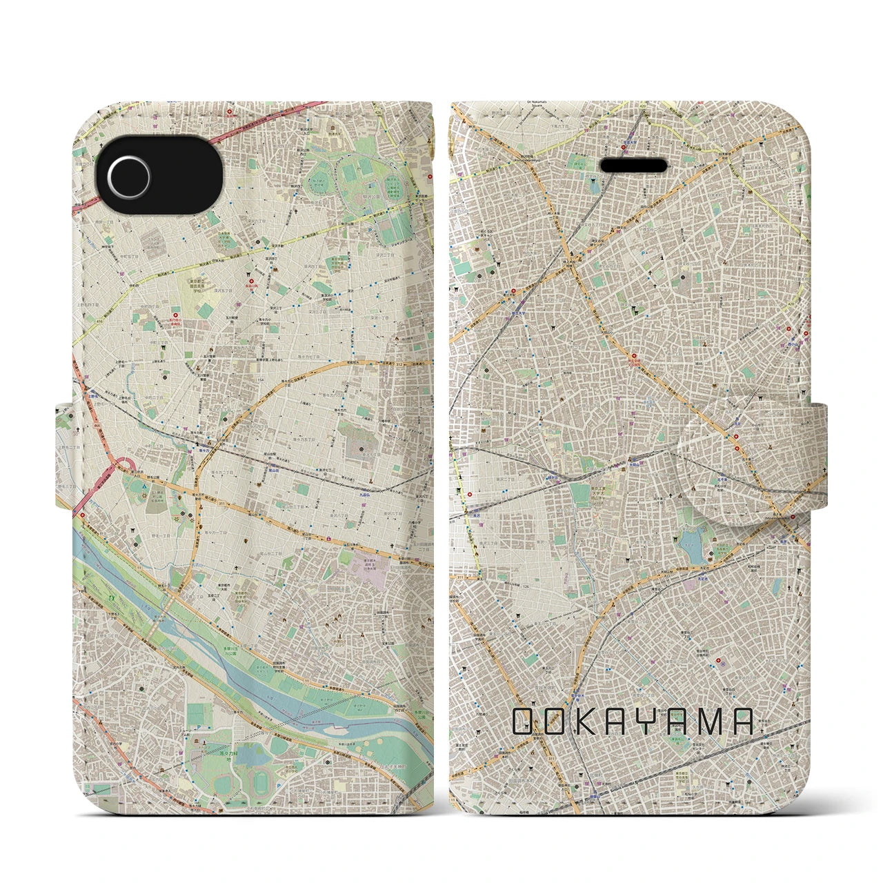 【大岡山(東京都)】地図柄iPhoneケース(手帳タイプ)ナチュラル・iPhone SE(第3 / 第2世代) / 8 / 7 / 6s / 6 用