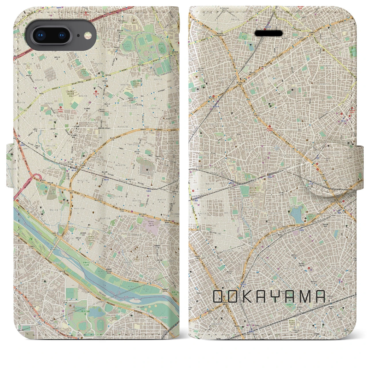 【大岡山(東京都)】地図柄iPhoneケース(手帳タイプ)ナチュラル・iPhone 8Plus /7Plus / 6sPlus / 6Plus 用