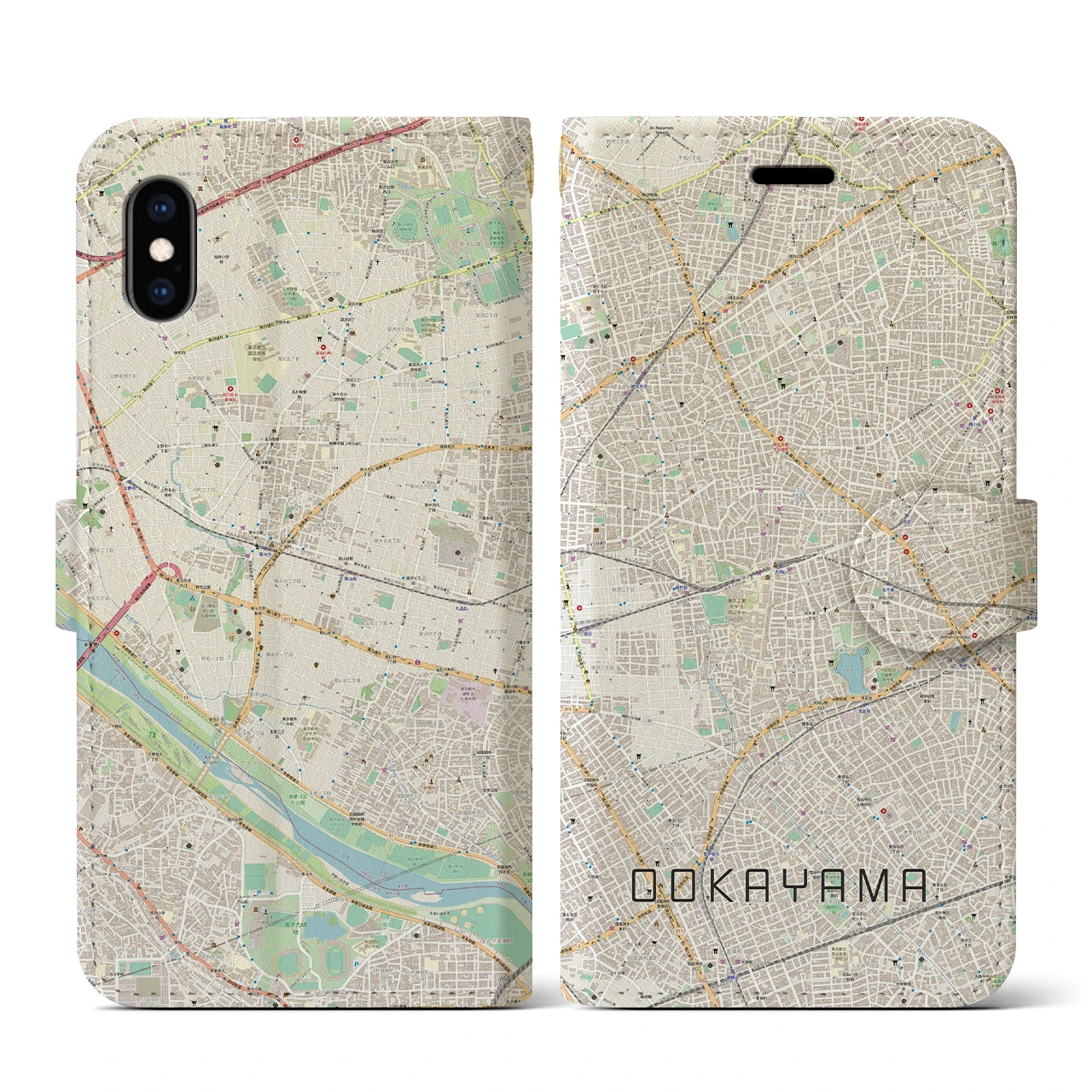 【大岡山(東京都)】地図柄iPhoneケース(手帳タイプ)ナチュラル・iPhone XS / X 用