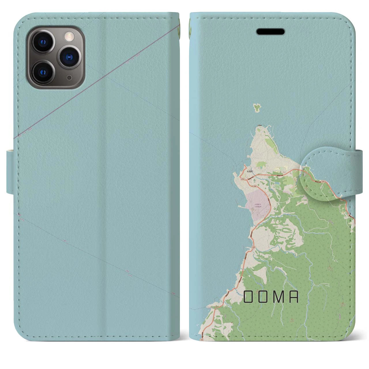 【大間(青森県)】地図柄iPhoneケース(手帳タイプ)ナチュラル・iPhone 11 Pro Max 用