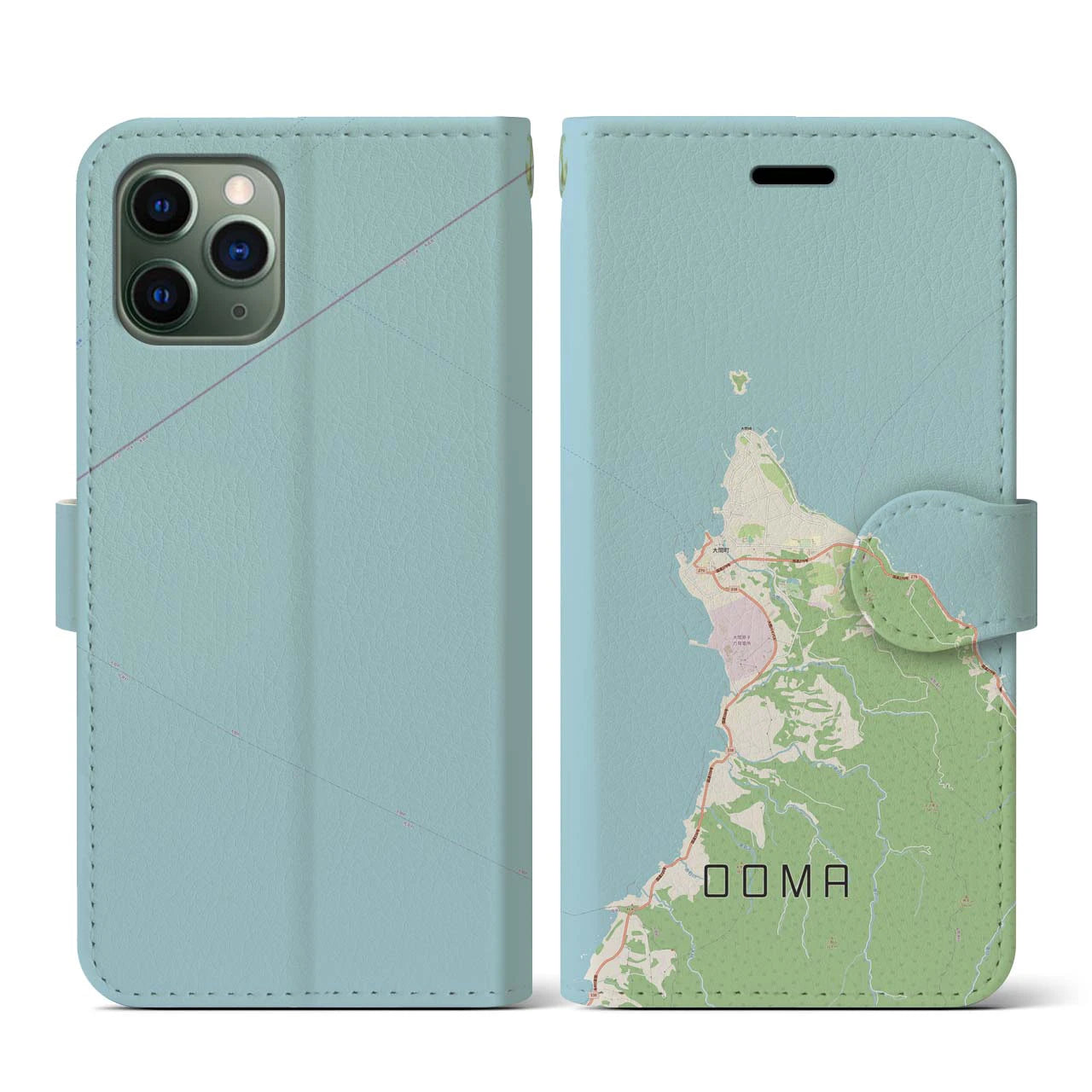【大間(青森県)】地図柄iPhoneケース(手帳タイプ)ナチュラル・iPhone 11 Pro 用
