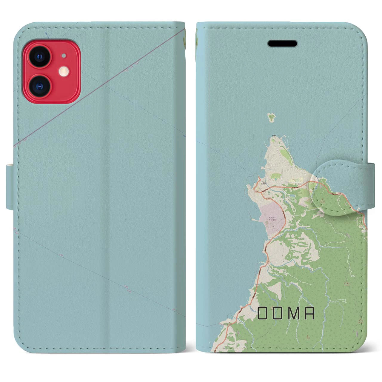 【大間(青森県)】地図柄iPhoneケース(手帳タイプ)ナチュラル・iPhone 11 用