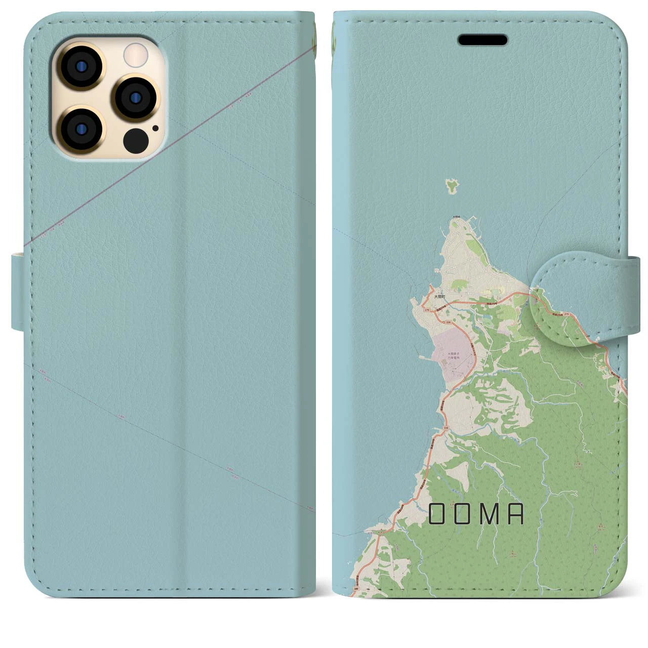 【大間(青森県)】地図柄iPhoneケース(手帳タイプ)ナチュラル・iPhone 12 Pro Max 用