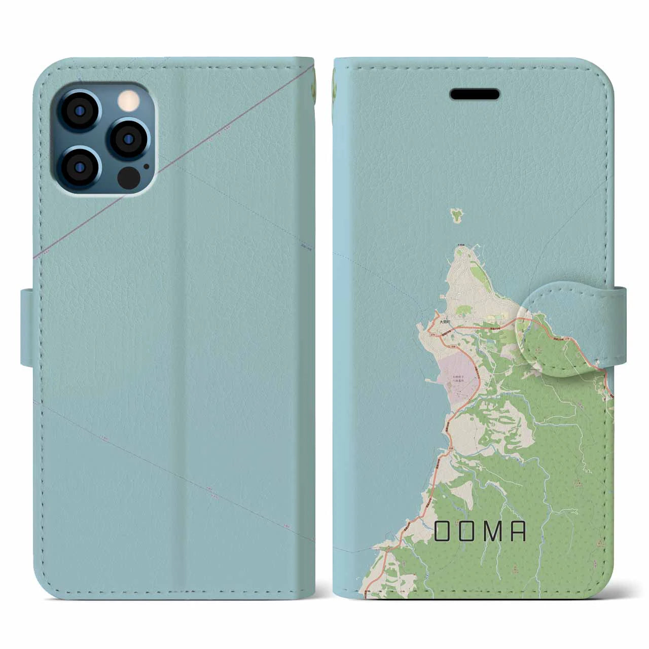 【大間(青森県)】地図柄iPhoneケース(手帳タイプ)ナチュラル・iPhone 12 / 12 Pro 用