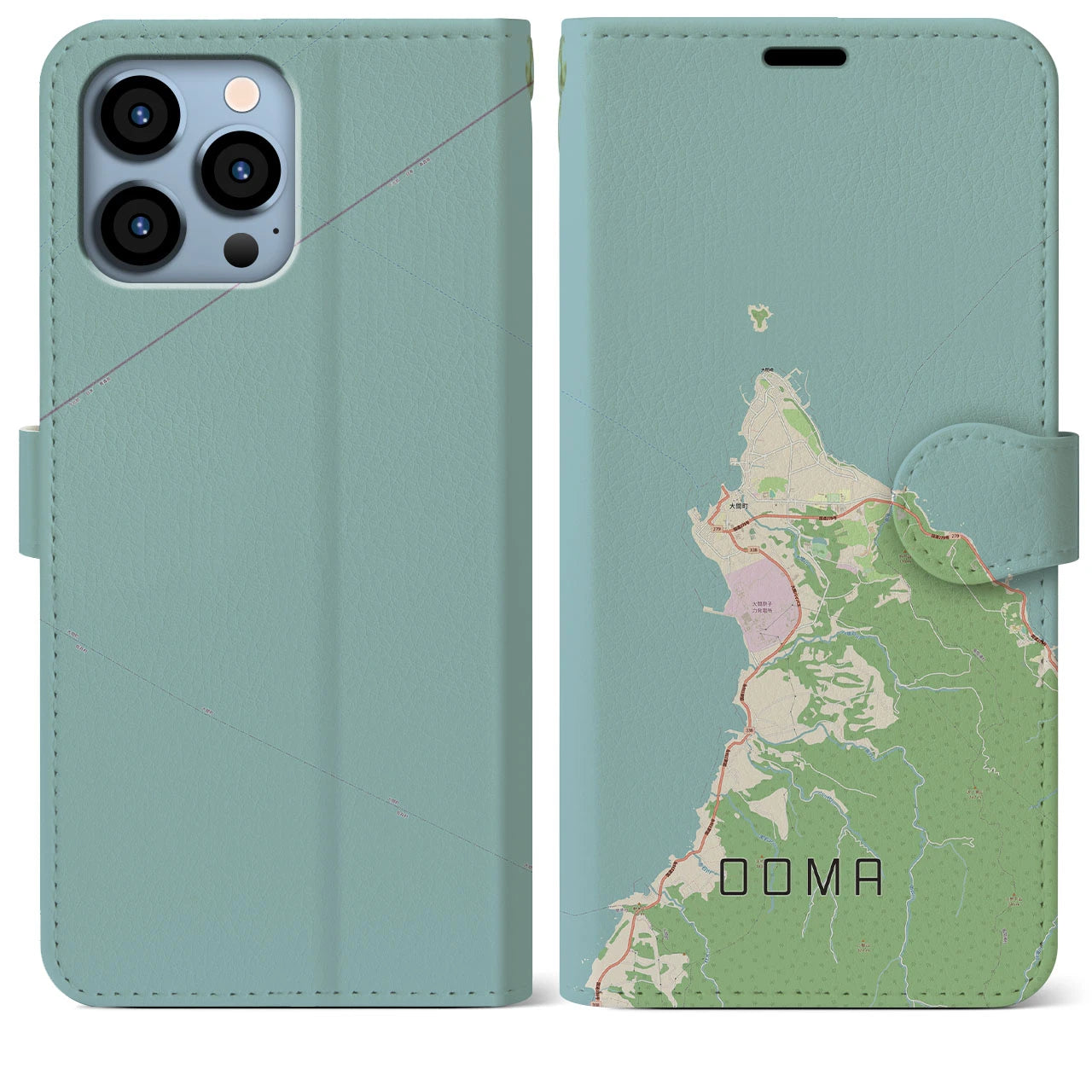 【大間(青森県)】地図柄iPhoneケース(手帳タイプ)ナチュラル・iPhone 13 Pro Max 用