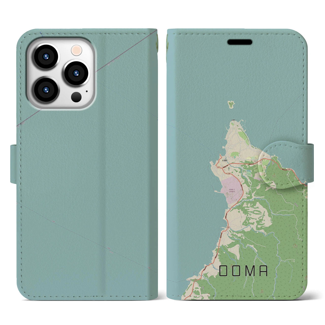 【大間(青森県)】地図柄iPhoneケース(手帳タイプ)ナチュラル・iPhone 13 Pro 用