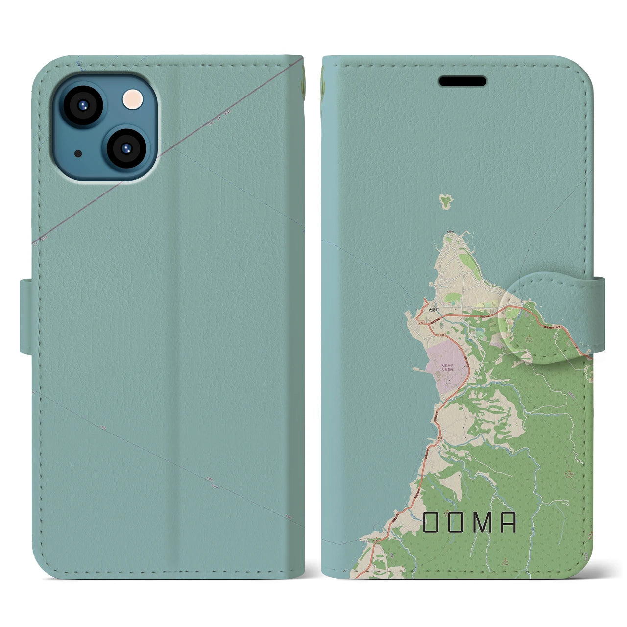 【大間(青森県)】地図柄iPhoneケース(手帳タイプ)ナチュラル・iPhone 13 用