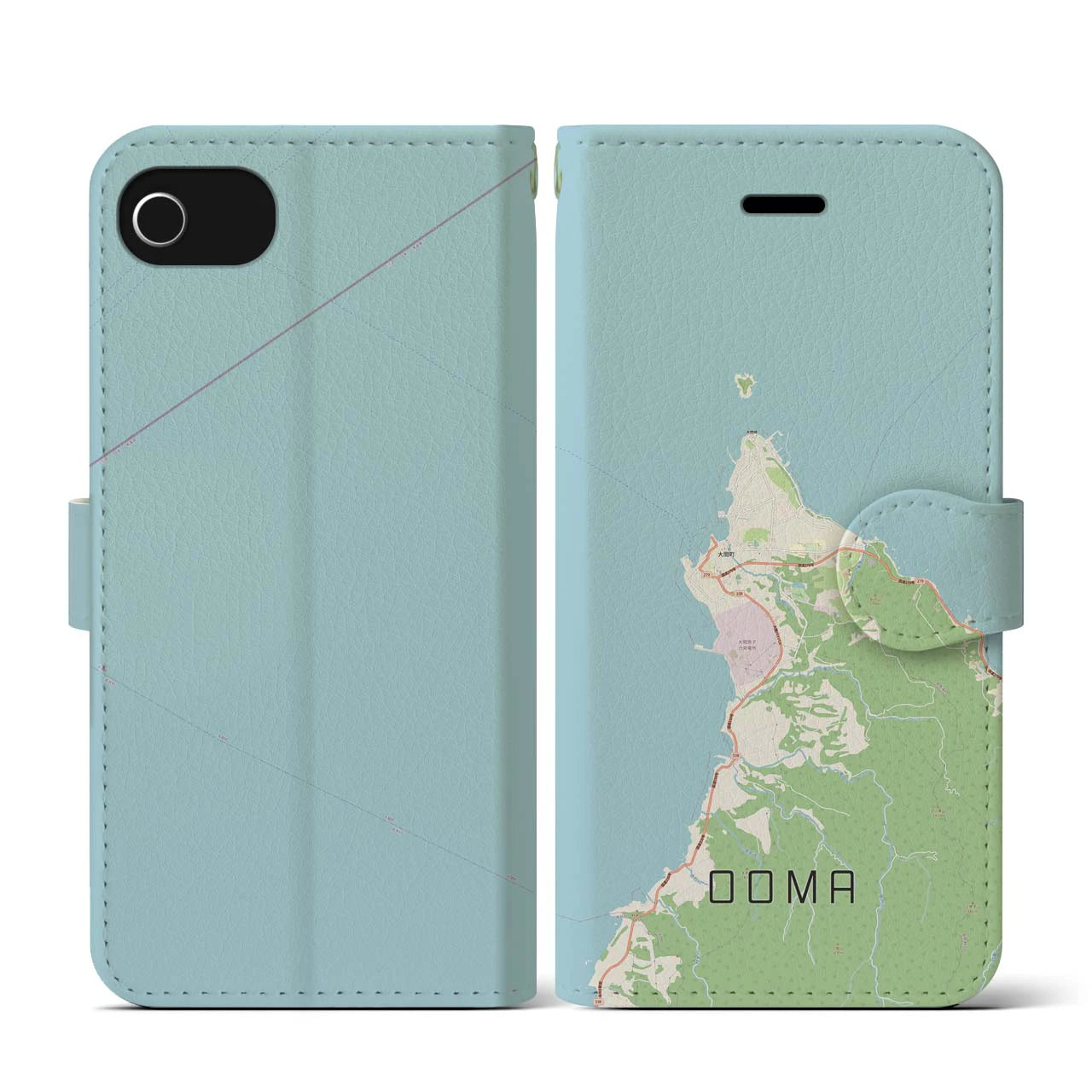 【大間(青森県)】地図柄iPhoneケース(手帳タイプ)ナチュラル・iPhone SE(第3 / 第2世代) / 8 / 7 / 6s / 6 用