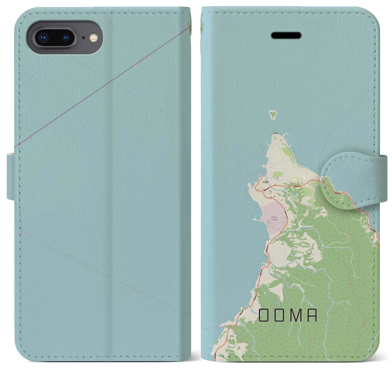 【大間(青森県)】地図柄iPhoneケース(手帳タイプ)ナチュラル・iPhone 8Plus /7Plus / 6sPlus / 6Plus 用