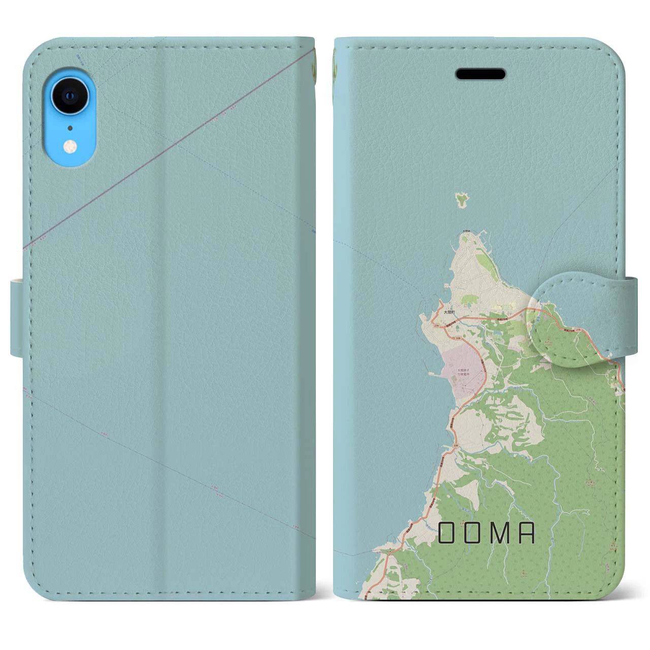 【大間(青森県)】地図柄iPhoneケース(手帳タイプ)ナチュラル・iPhone XR 用