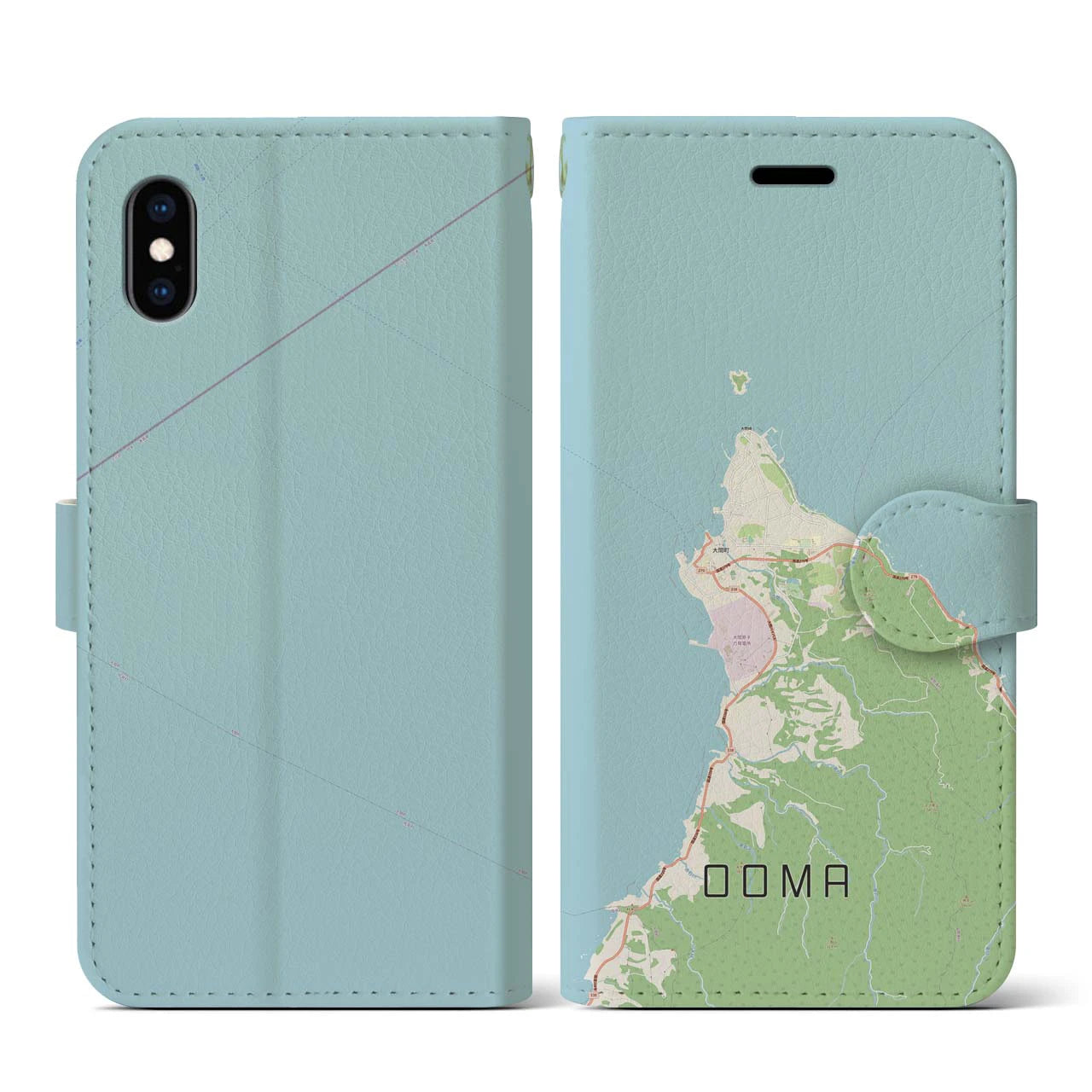 【大間(青森県)】地図柄iPhoneケース(手帳タイプ)ナチュラル・iPhone XS / X 用