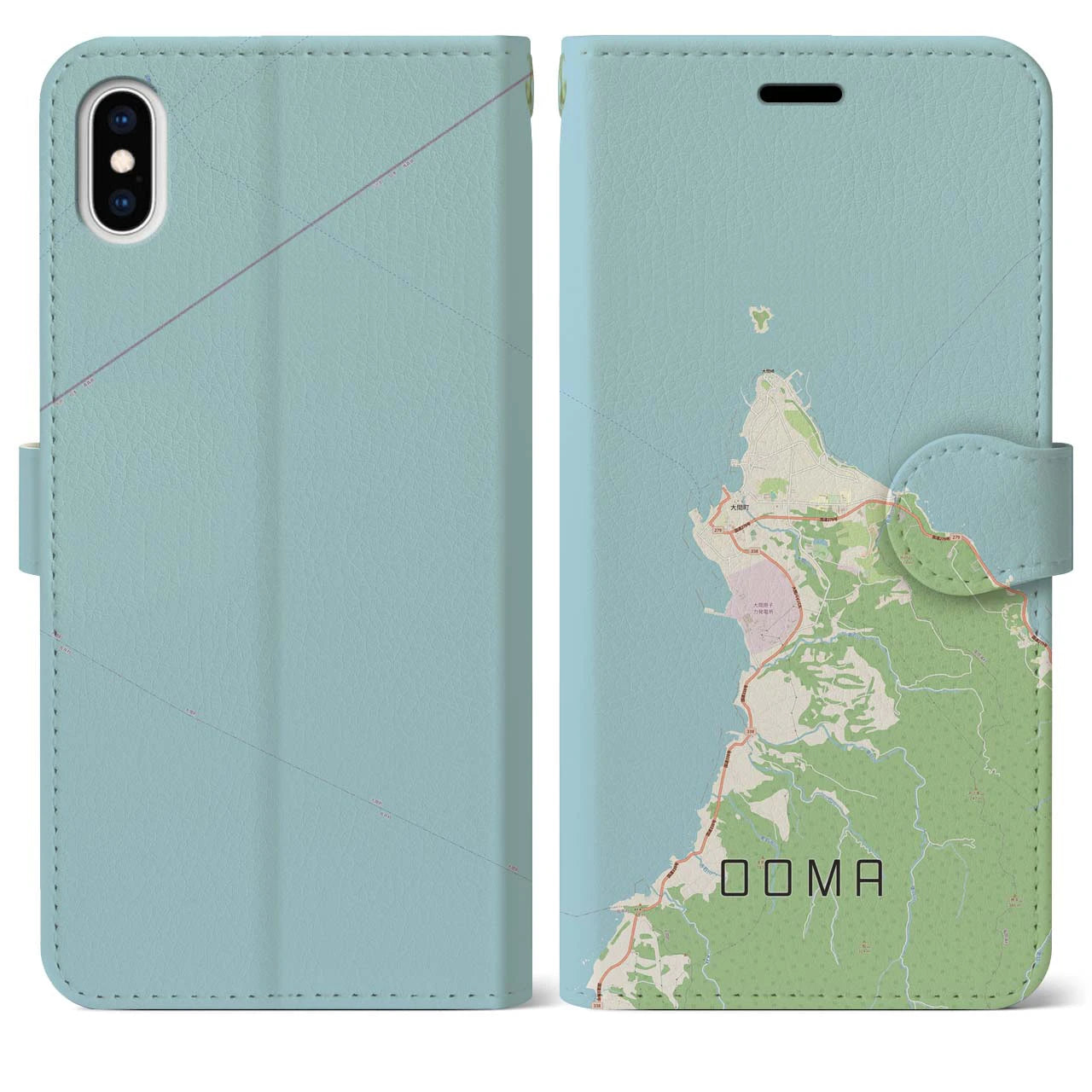 【大間(青森県)】地図柄iPhoneケース(手帳タイプ)ナチュラル・iPhone XS Max 用