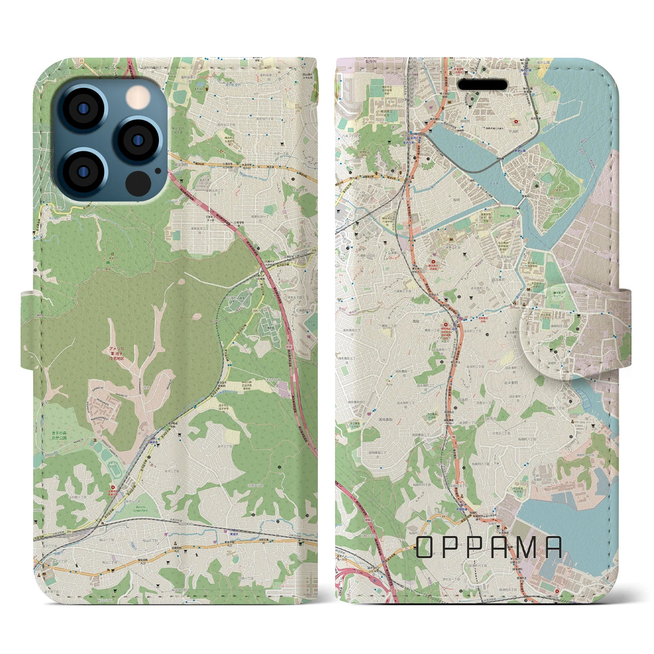 【追浜(神奈川県)】地図柄iPhoneケース(手帳タイプ)ナチュラル・iPhone 12 / 12 Pro 用