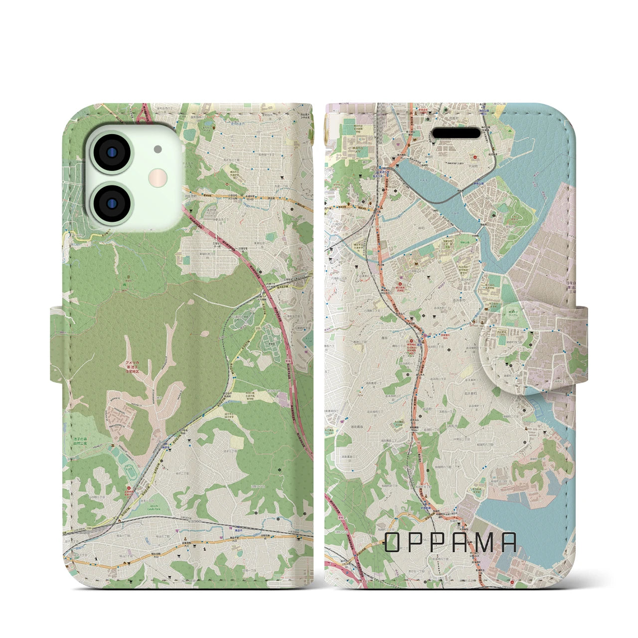 【追浜(神奈川県)】地図柄iPhoneケース(手帳タイプ)ナチュラル・iPhone 12 mini 用