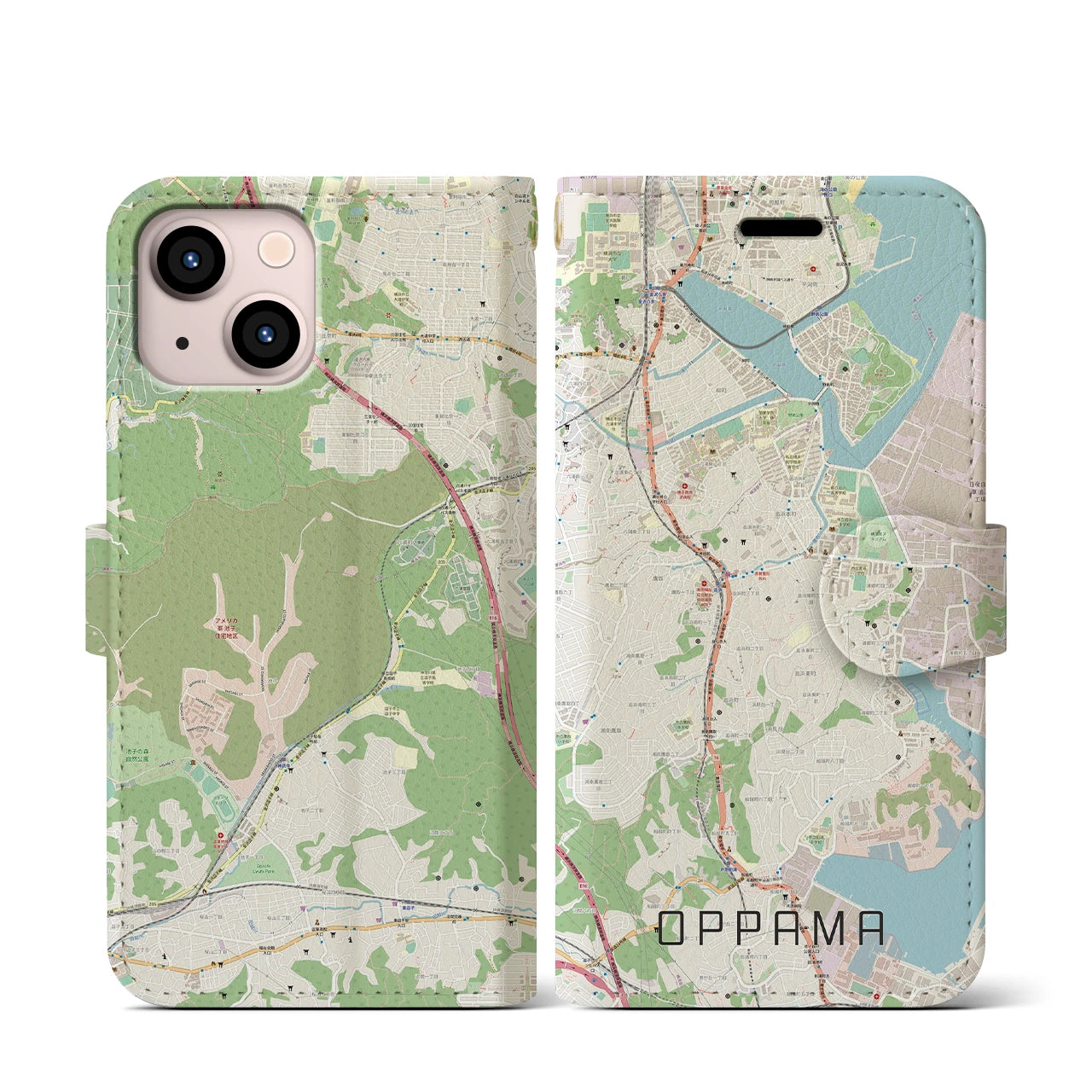 【追浜(神奈川県)】地図柄iPhoneケース(手帳タイプ)ナチュラル・iPhone 13 mini 用