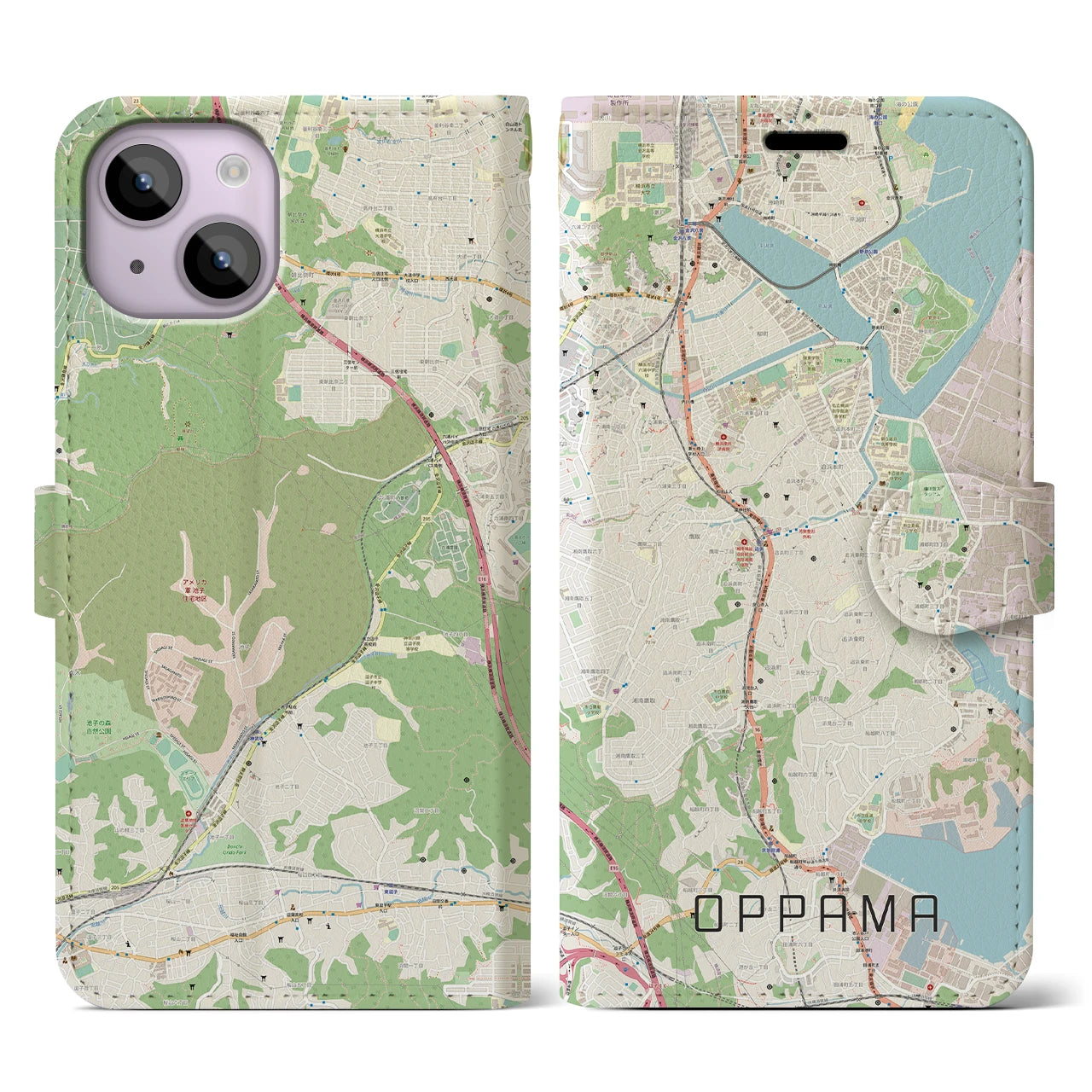 【追浜(神奈川県)】地図柄iPhoneケース(手帳タイプ)ナチュラル・iPhone 14 用