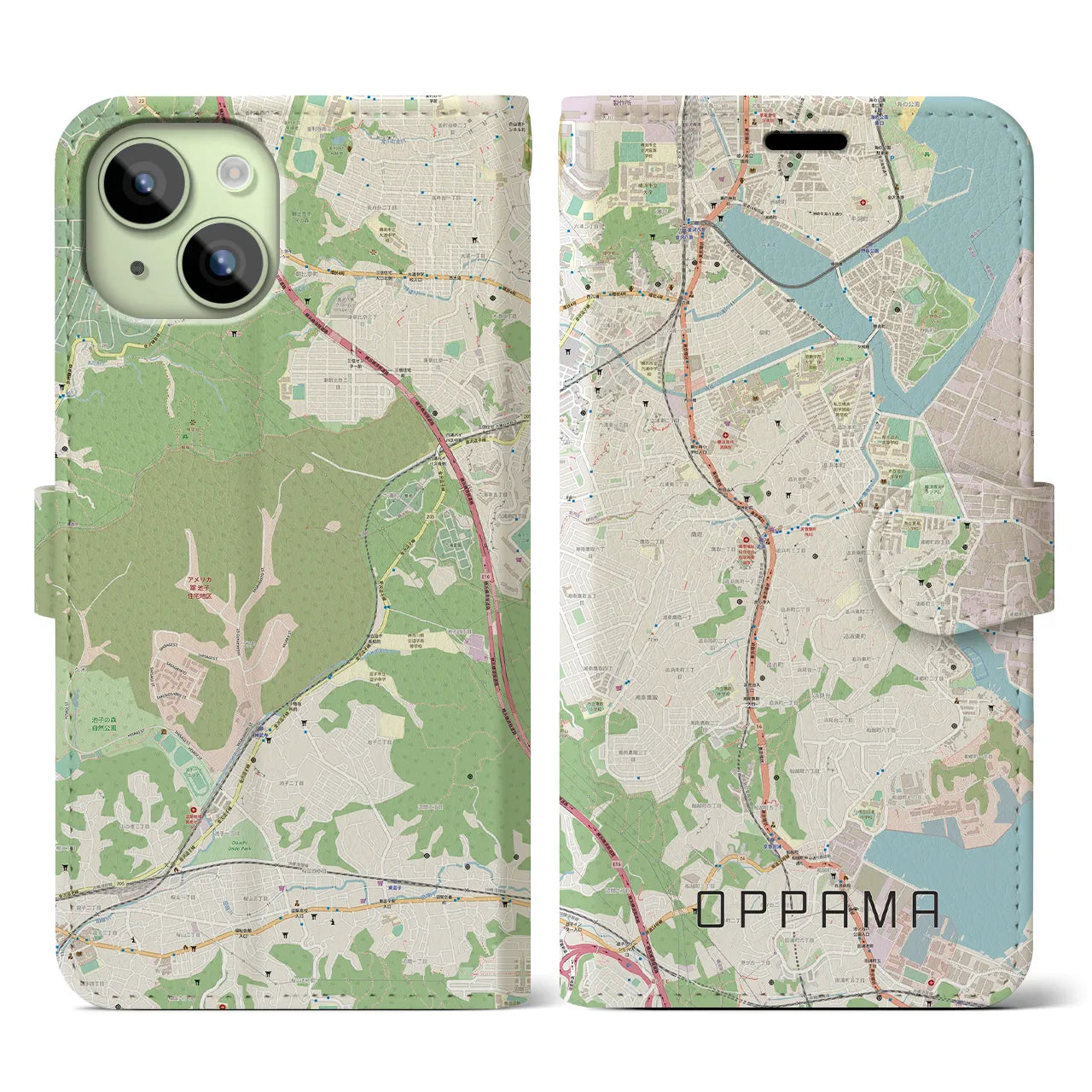 【追浜(神奈川県)】地図柄iPhoneケース(手帳タイプ)ナチュラル・iPhone 15 用