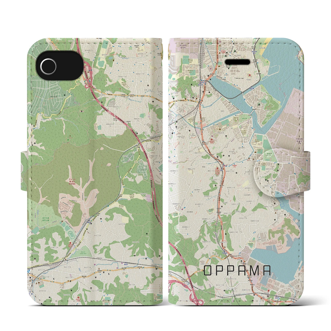 【追浜(神奈川県)】地図柄iPhoneケース(手帳タイプ)ナチュラル・iPhone SE(第3 / 第2世代) / 8 / 7 / 6s / 6 用