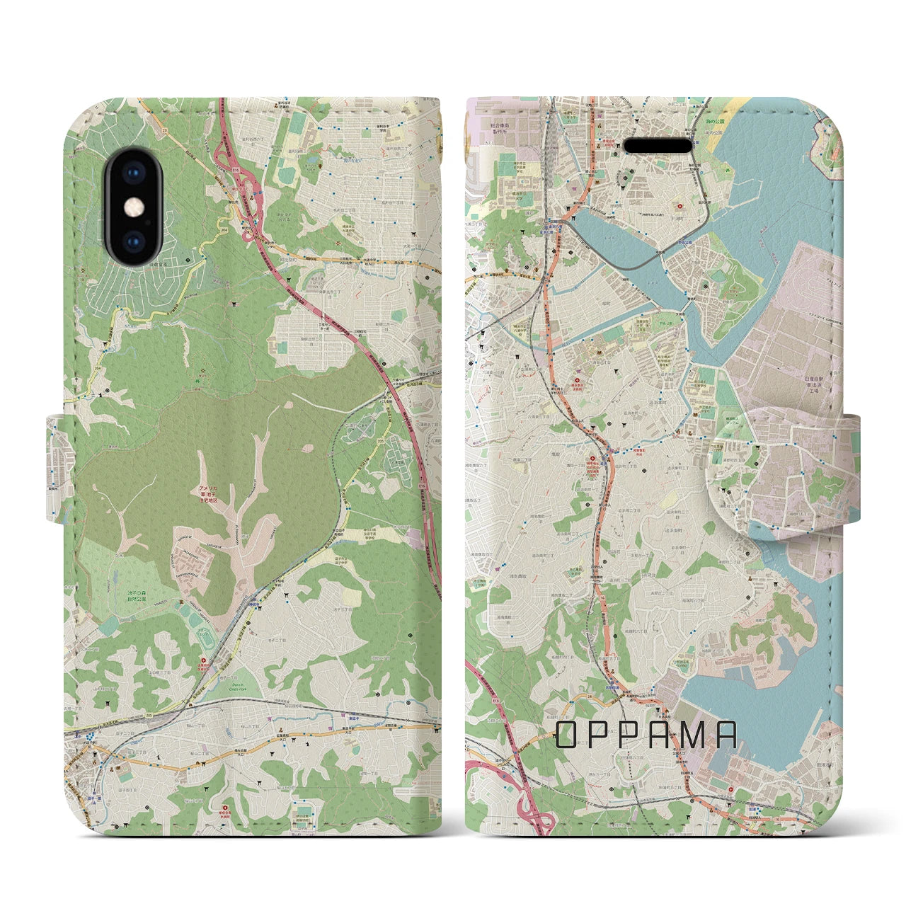 【追浜(神奈川県)】地図柄iPhoneケース(手帳タイプ)ナチュラル・iPhone XS / X 用