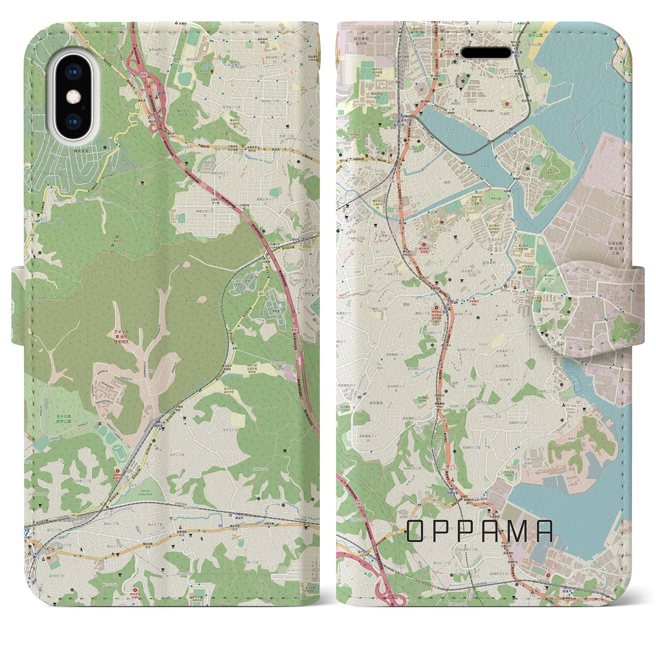 【追浜(神奈川県)】地図柄iPhoneケース(手帳タイプ)ナチュラル・iPhone XS Max 用