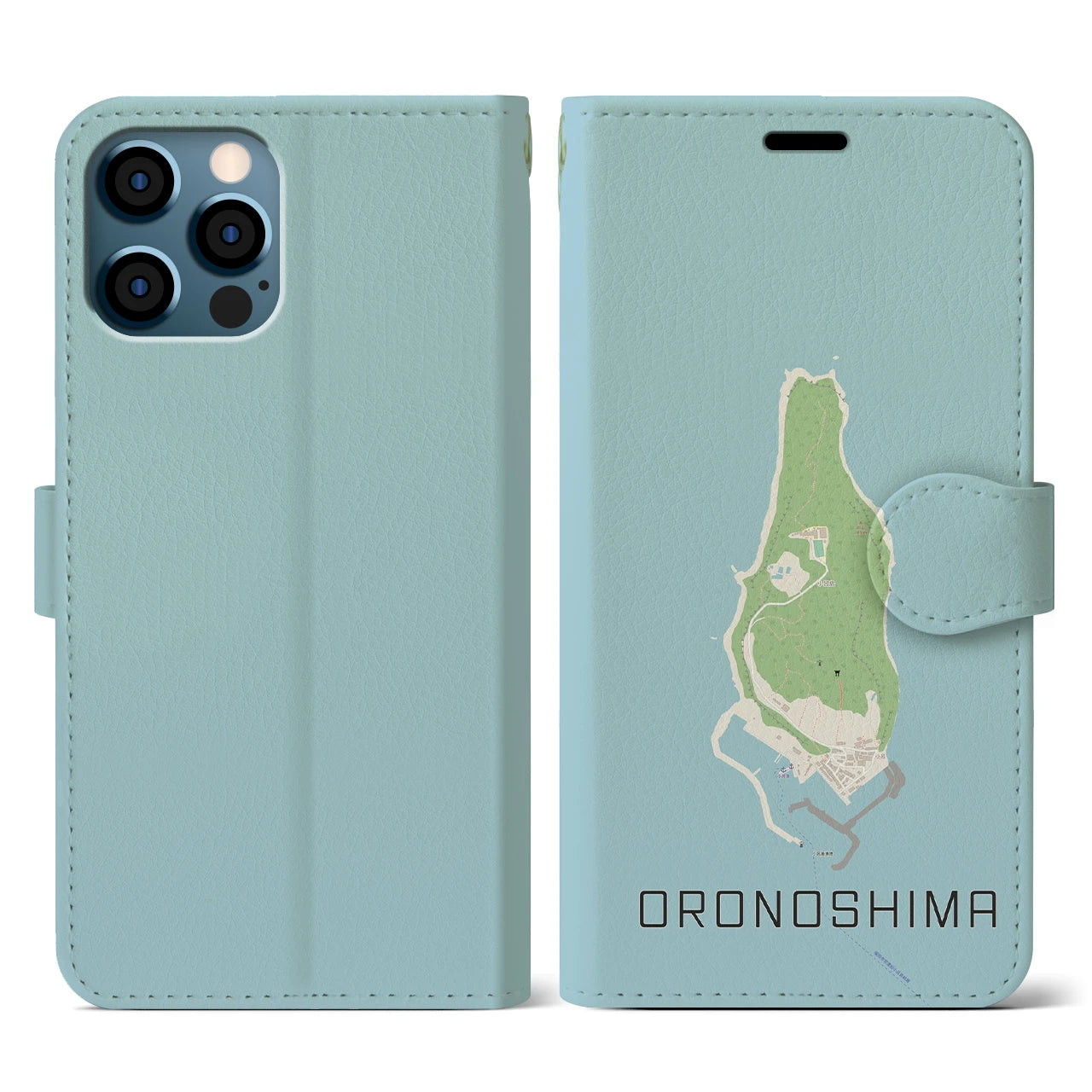 【小呂島(福岡県)】地図柄iPhoneケース(手帳タイプ)ナチュラル・iPhone 12 / 12 Pro 用