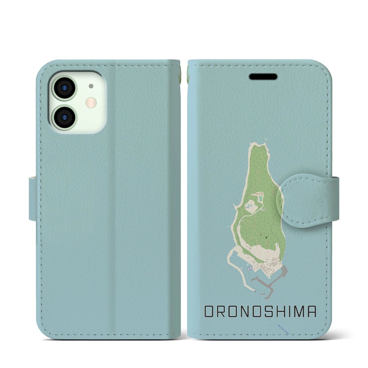 【小呂島(福岡県)】地図柄iPhoneケース(手帳タイプ)ナチュラル・iPhone 12 mini 用
