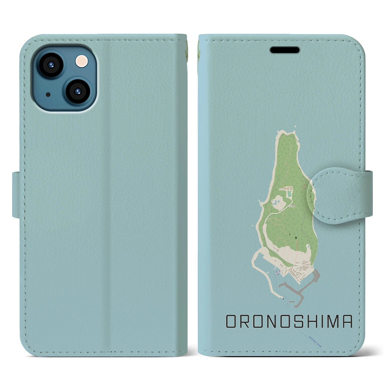 【小呂島(福岡県)】地図柄iPhoneケース(手帳タイプ)ナチュラル・iPhone 13 用