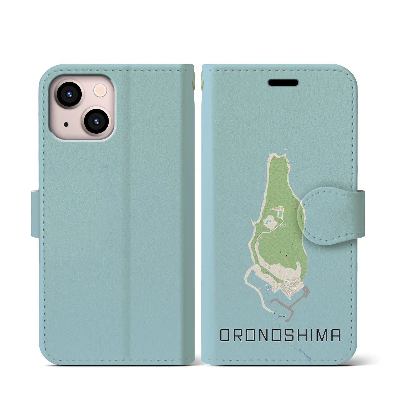 【小呂島(福岡県)】地図柄iPhoneケース(手帳タイプ)ナチュラル・iPhone 13 mini 用