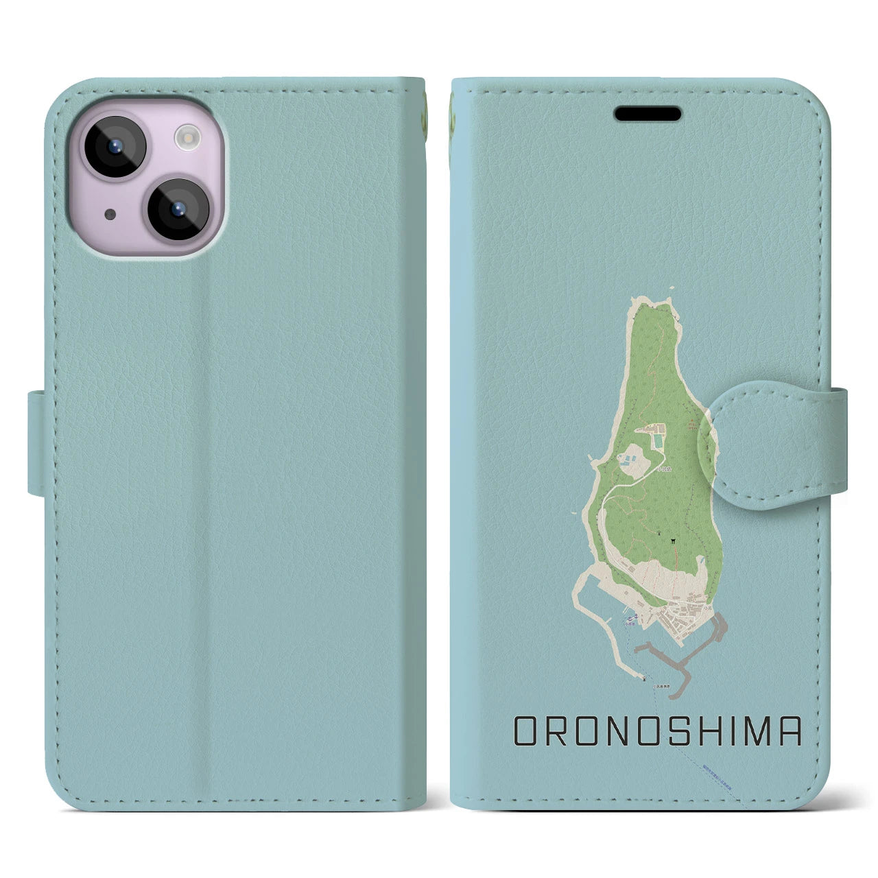 【小呂島(福岡県)】地図柄iPhoneケース(手帳タイプ)ナチュラル・iPhone 14 用