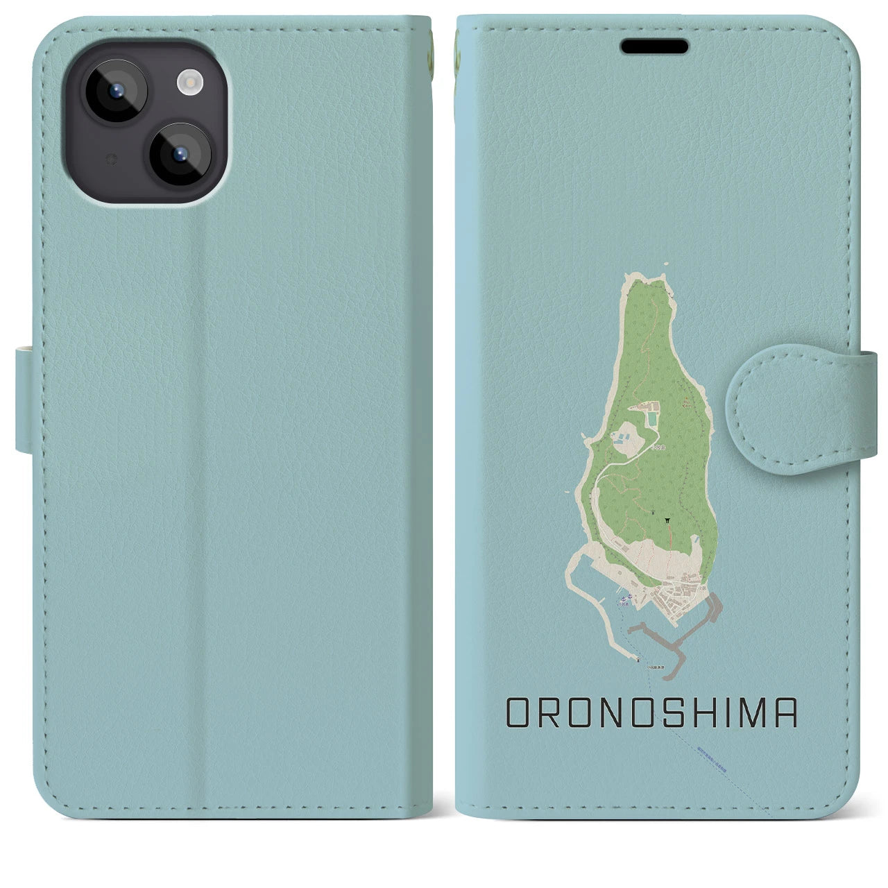 【小呂島(福岡県)】地図柄iPhoneケース(手帳タイプ)ナチュラル・iPhone 14 Plus 用