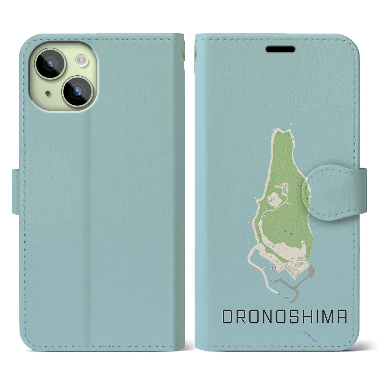 【小呂島(福岡県)】地図柄iPhoneケース(手帳タイプ)ナチュラル・iPhone 15 用