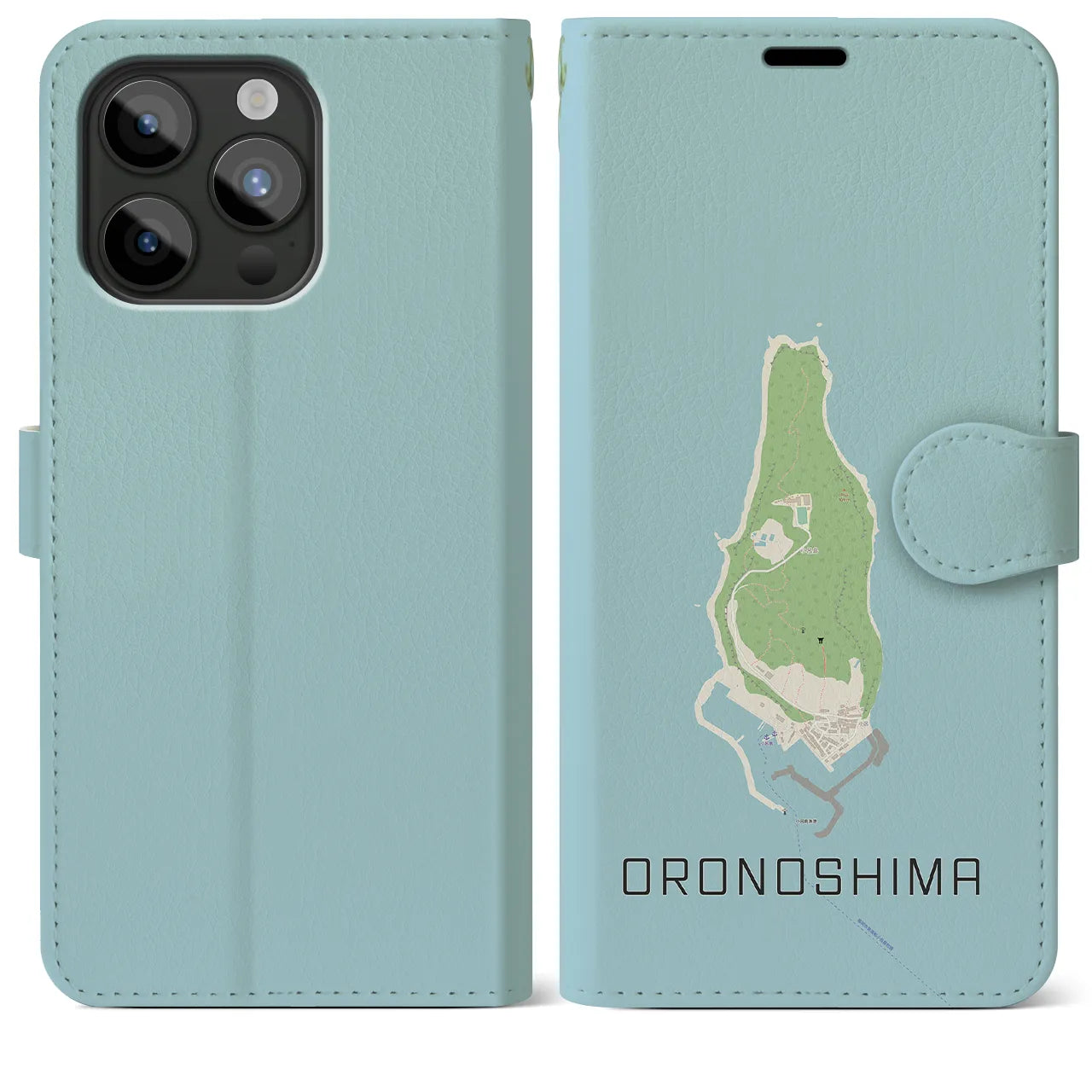 【小呂島(福岡県)】地図柄iPhoneケース(手帳タイプ)ナチュラル・iPhone 15 Pro Max 用