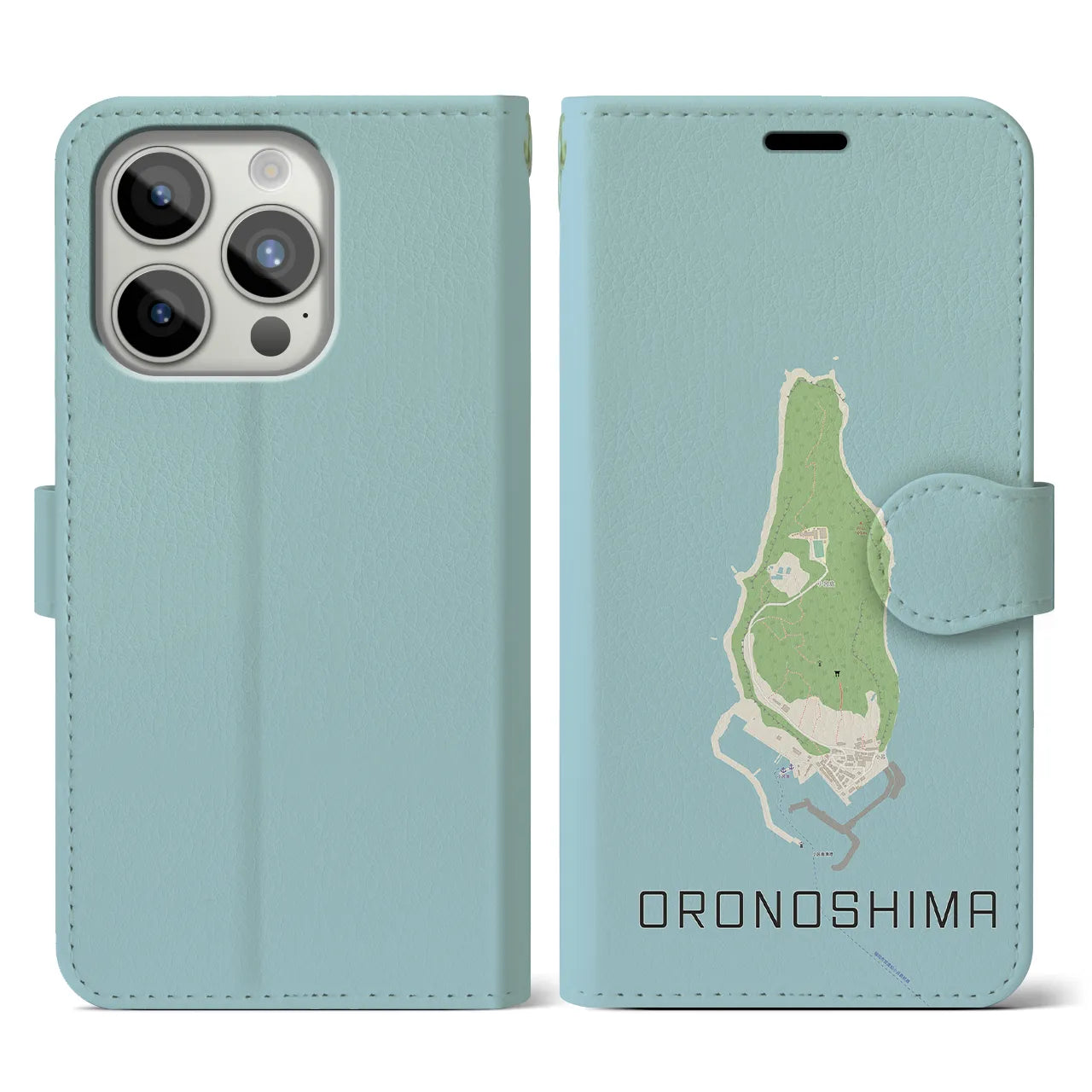 【小呂島(福岡県)】地図柄iPhoneケース(手帳タイプ)ナチュラル・iPhone 15 Pro 用