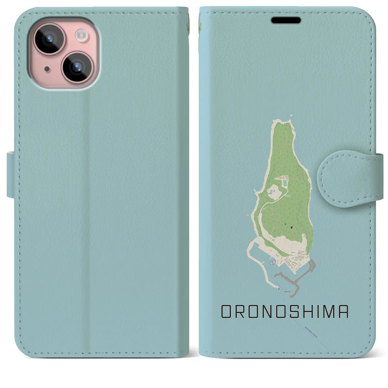 【小呂島(福岡県)】地図柄iPhoneケース(手帳タイプ)ナチュラル・iPhone 15 Plus 用